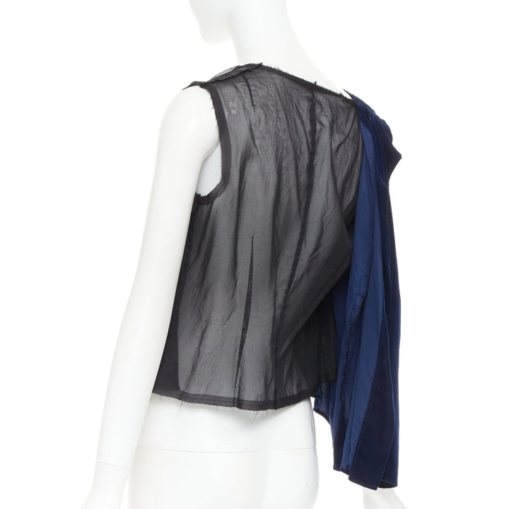 COMME DES GARCONS 1998 Vintage Fusion navy velvet black sheer deconstructed vest