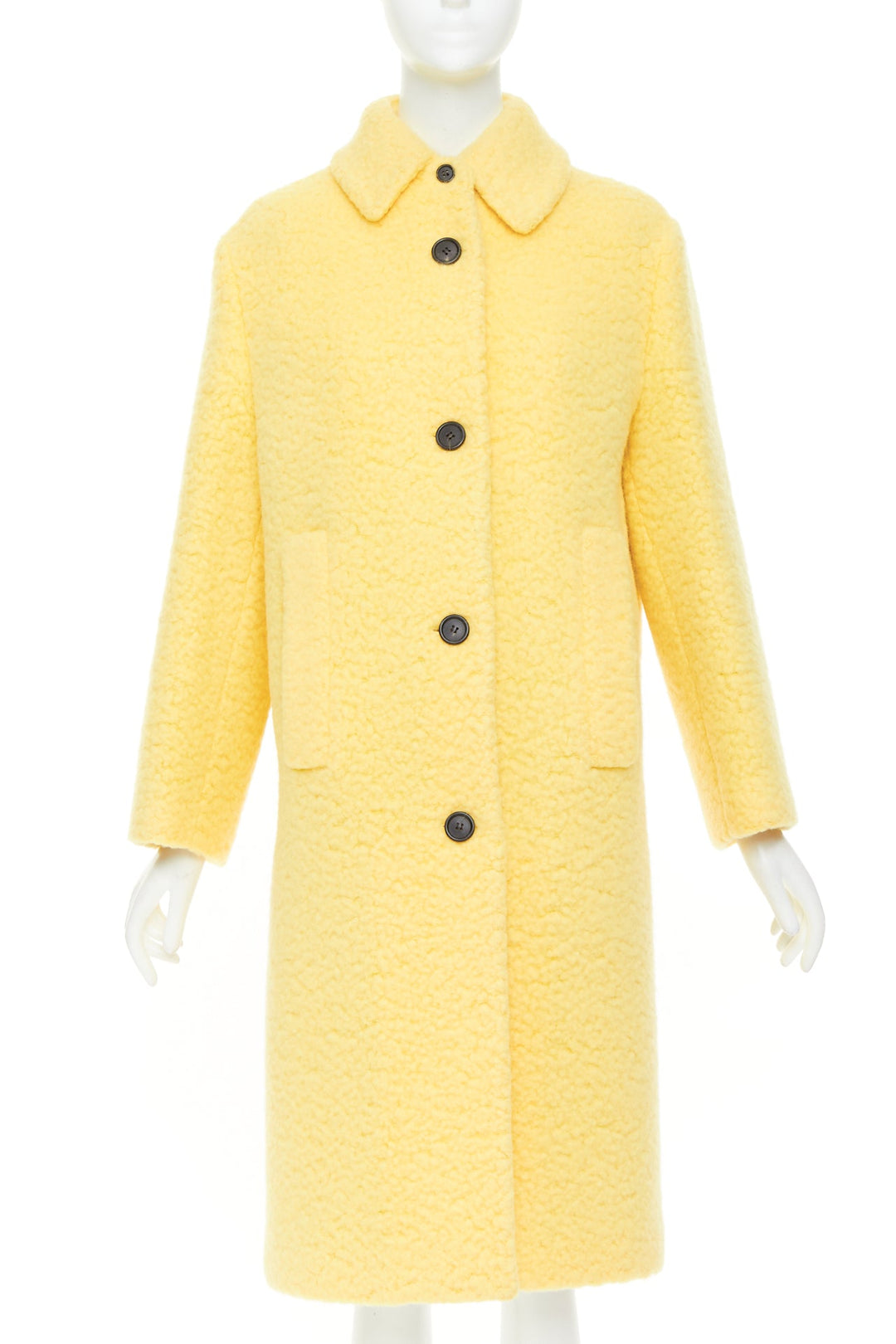 PRADA 2021 Raf Simons Runway pastel yellow wool boucle long oversize coat IT40 S