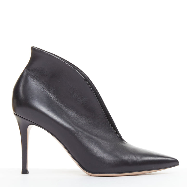 GIANVITO ROSSI Vania 85 black leather slit vamp heeled pumps EU36