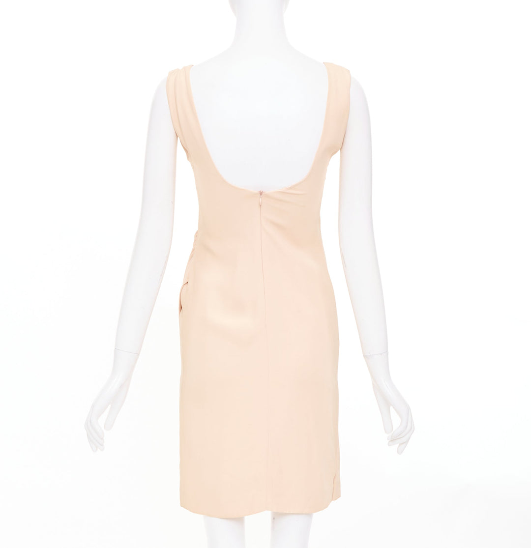 EMPORIO ARMANI nude silk blend wide strap side drape asymmetric dress IT38 XS