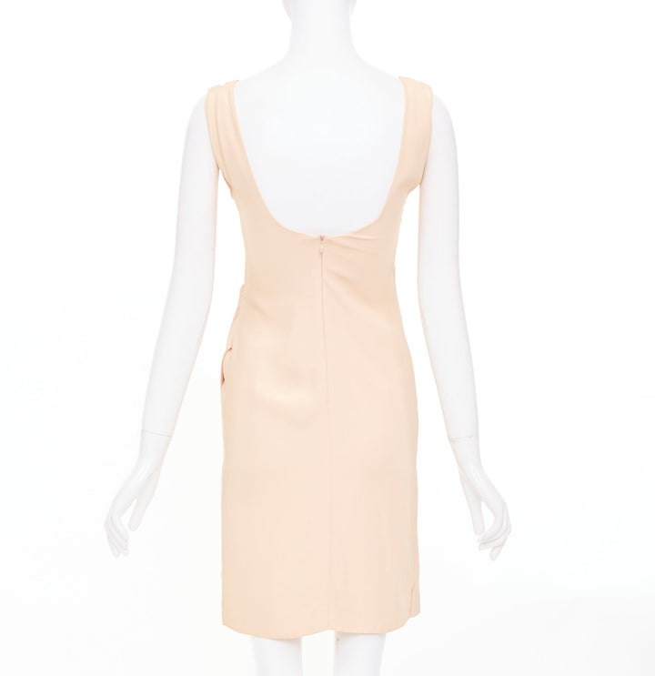 EMPORIO ARMANI nude silk blend wide strap side drape asymmetric dress IT38 XS