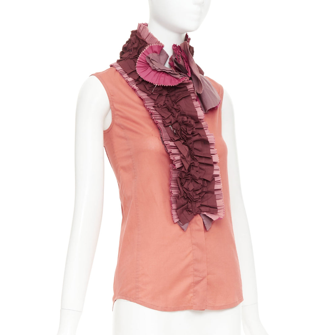 YVES SAINT LAURENT Rive Gauche 2006 coral pink ruffle collar shirt FR34 XS