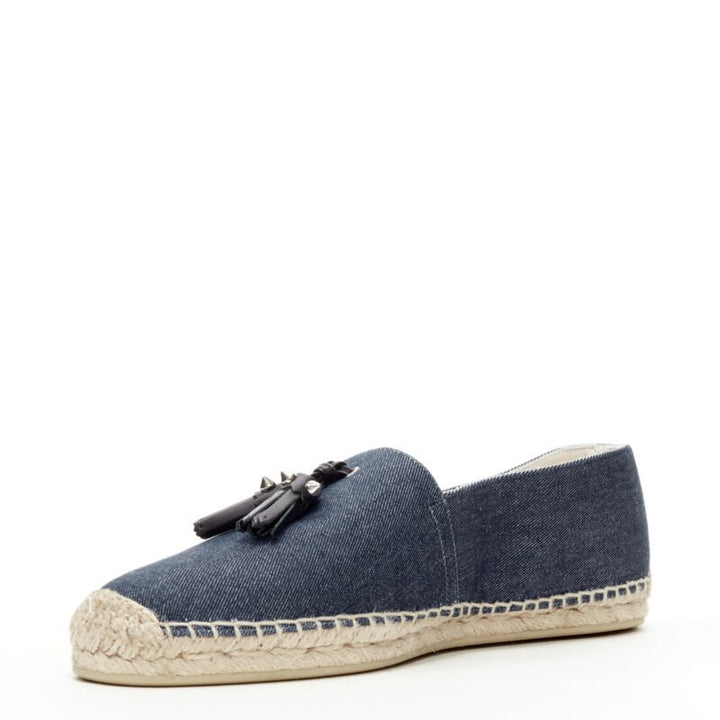 CHRISTIAN LOUBOUTIN Papiougomme blue denim stud tassel espadrille shoes EU42