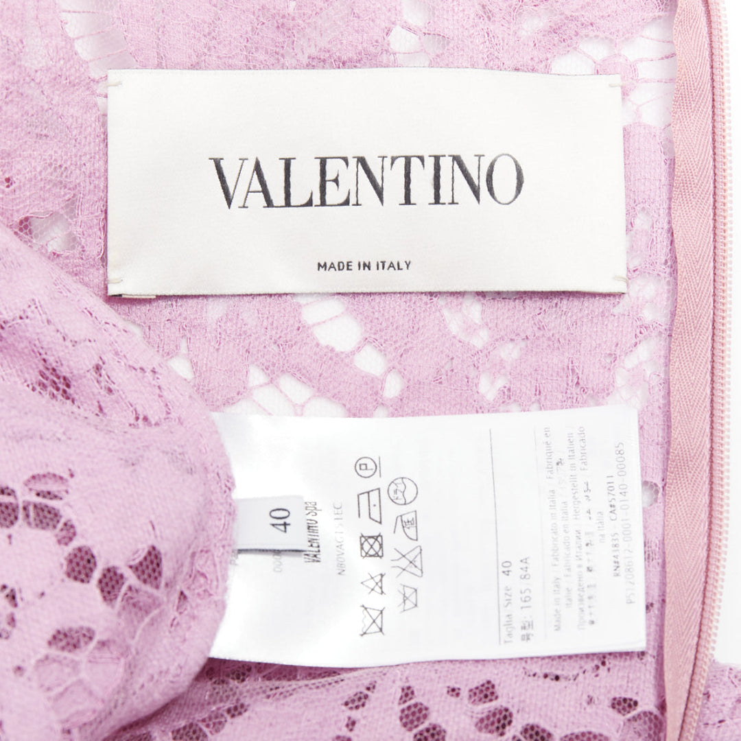 VALENTINO purple floral lace cape sleeve silk lined mini dress IT40 S