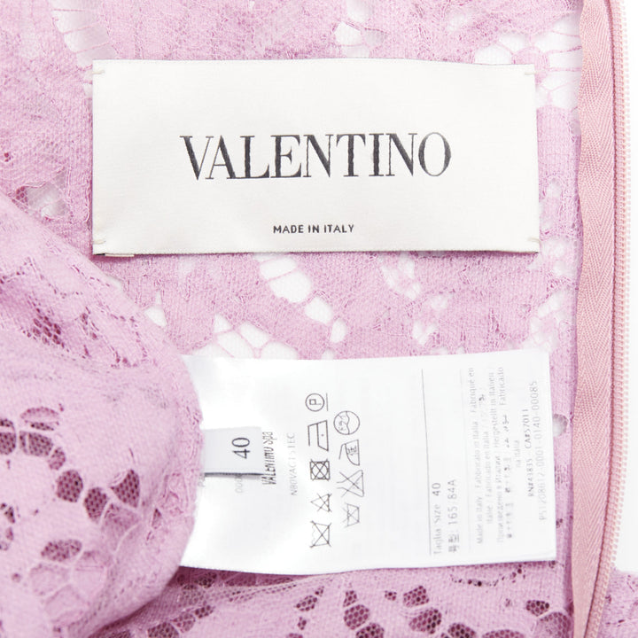 VALENTINO purple floral lace cape sleeve silk lined mini dress IT40 S