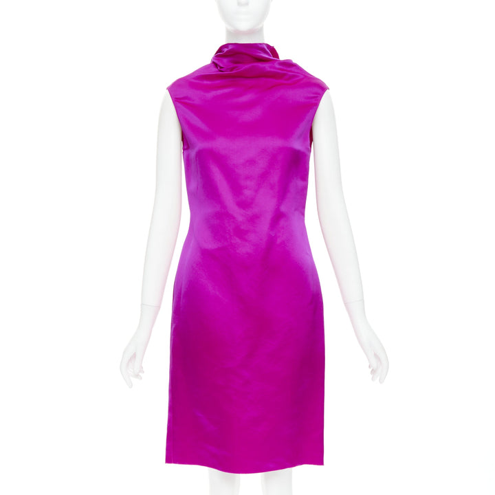 LANVIN 10th Anniversary fuchsia pink 100% silk backless evening dress FR36 S