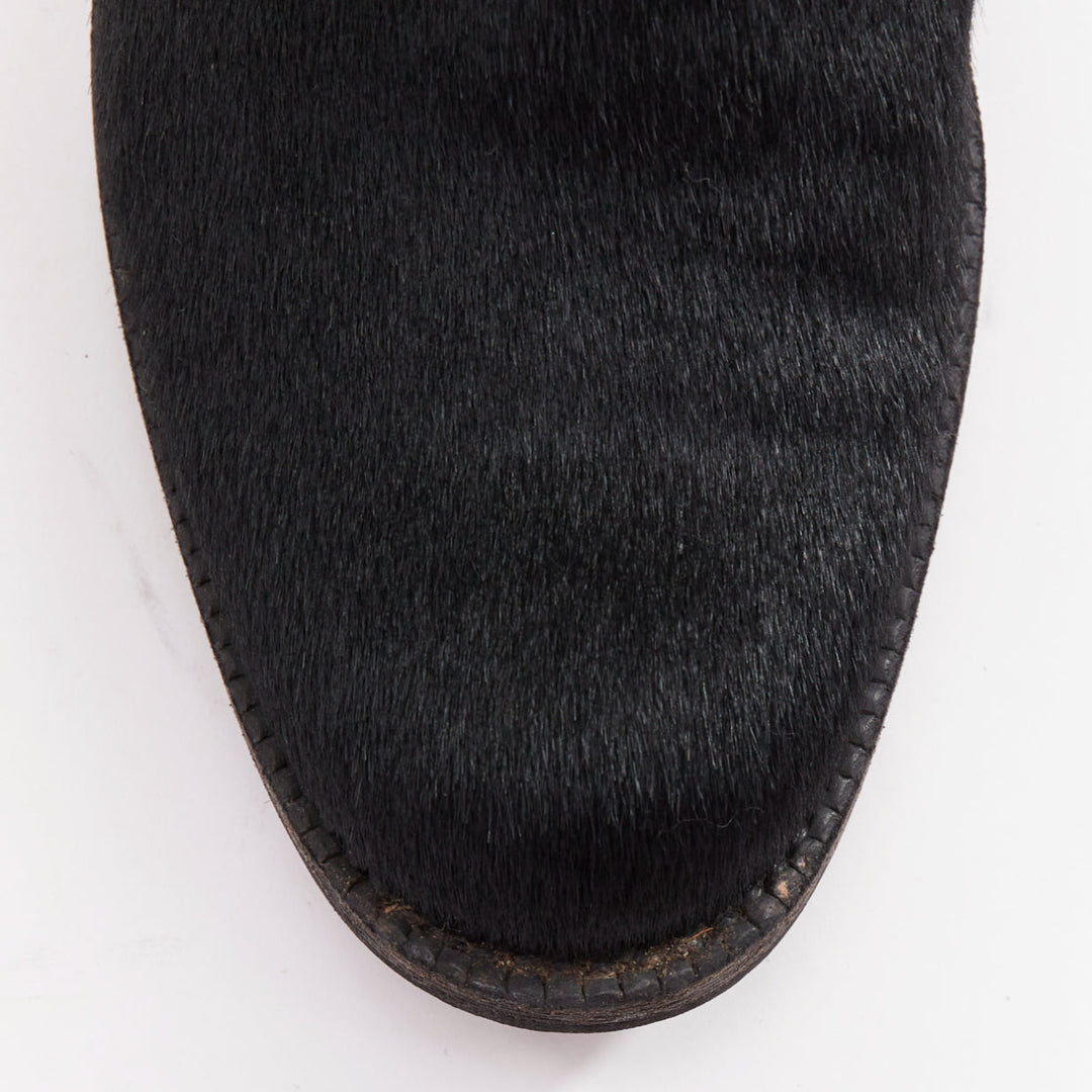 JUNYA WATANABE 2017 black calf hair panelled round toe combat boots S EU37