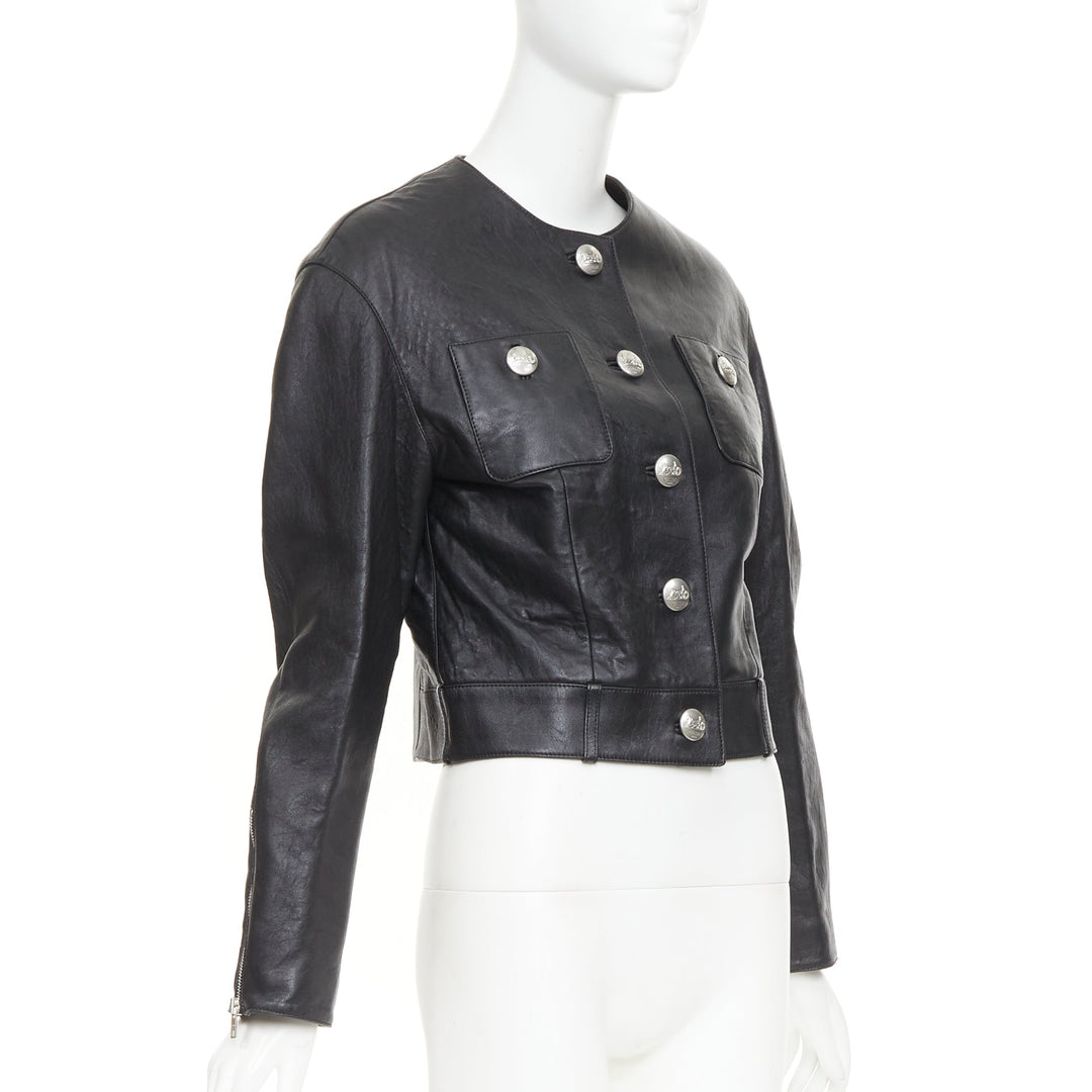 CELINE 2021 Hedi Slimane Chasseur black lambskin button cropped jacket
