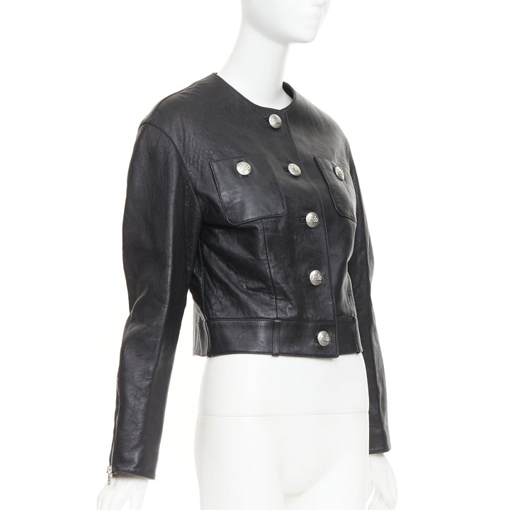 CELINE 2021 Hedi Slimane Chasseur black lambskin button cropped jacket