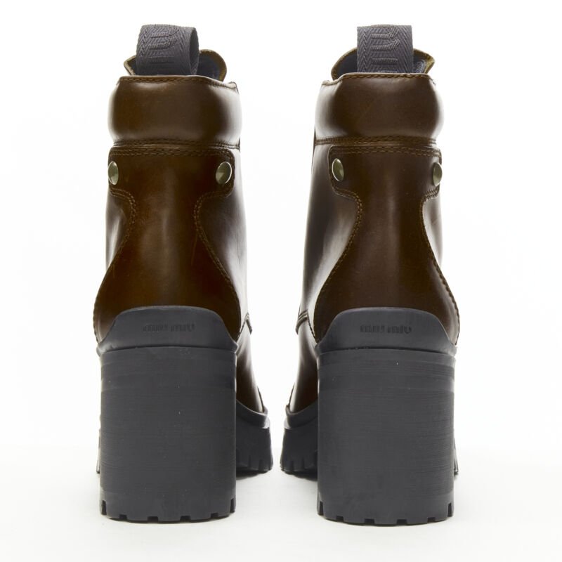 MIU MIU 2019 Vintage brushed brown leather block heel Alpine boots EU36.5