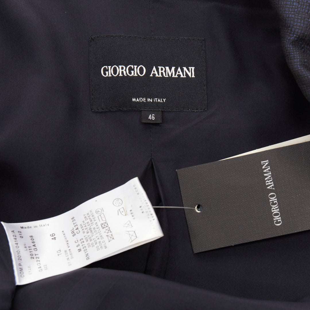 GIORGIO ARMANI navy textured flap pockets cropped evening jacket blazer IT46 XL