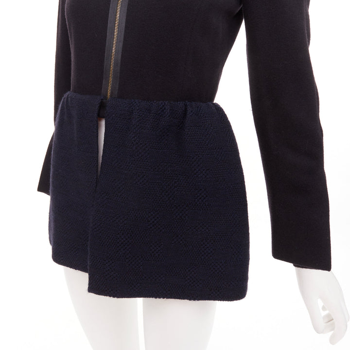 THE ROW Loxton black navy structured wool textured peplum gold zip coat US0 XS