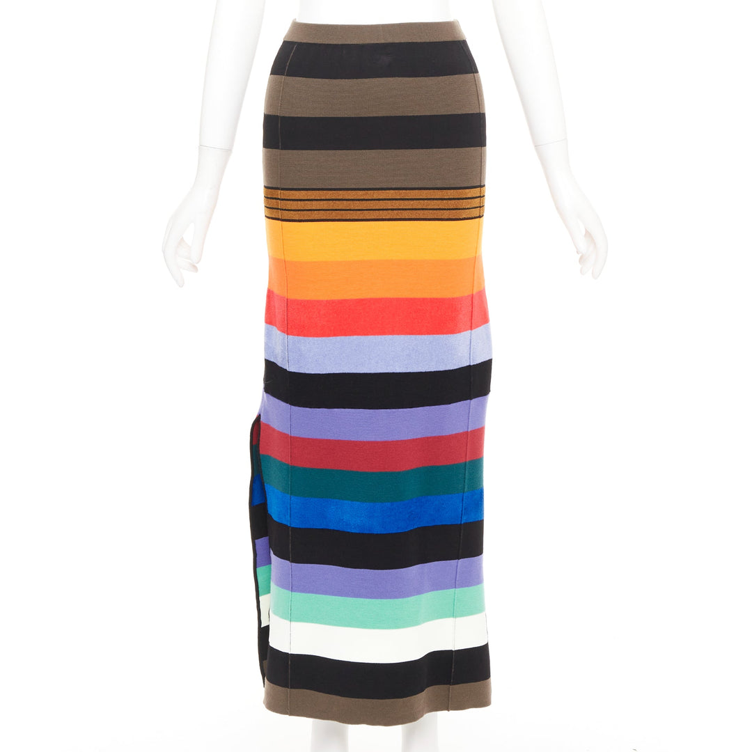 CHRISTOPHER JOHN ROGERS multicolor rainbow stripe knit side slit maxi skirt XS