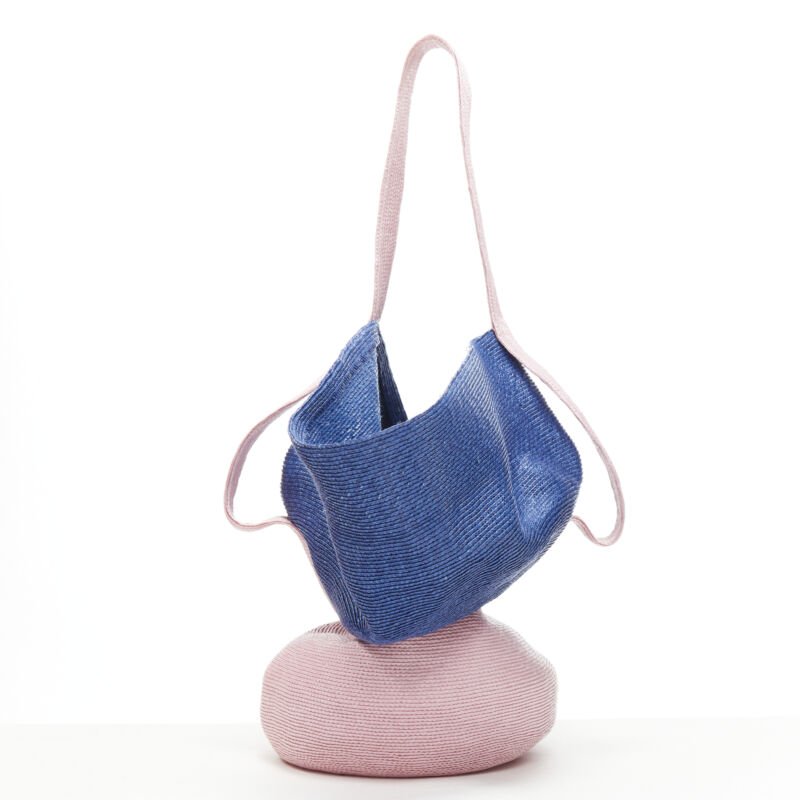 Runway ROSIE ASSOULIN Jug sculptural pink blue raffia woven basket bag