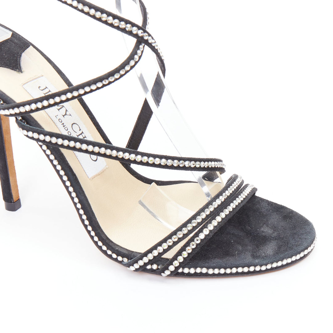 JIMMY CHOO black suede crystal d'orsay strappy sandals EU36