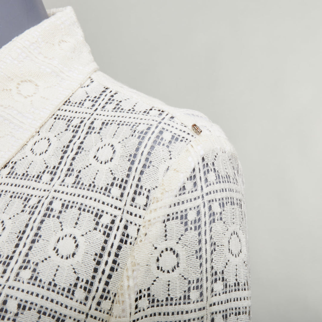 SPORTMAX Sava cream cotton retro flower crochet sheer shirt XS