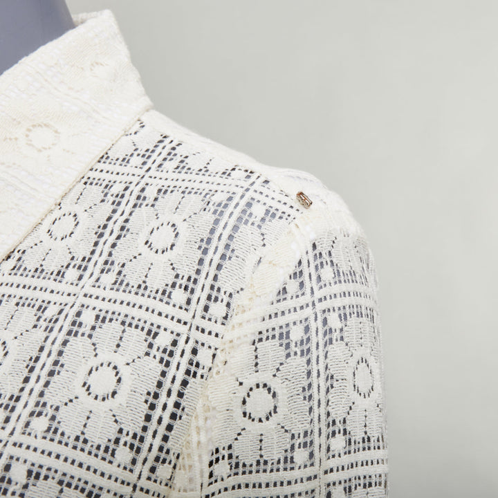 SPORTMAX Sava cream cotton retro flower crochet sheer shirt XS