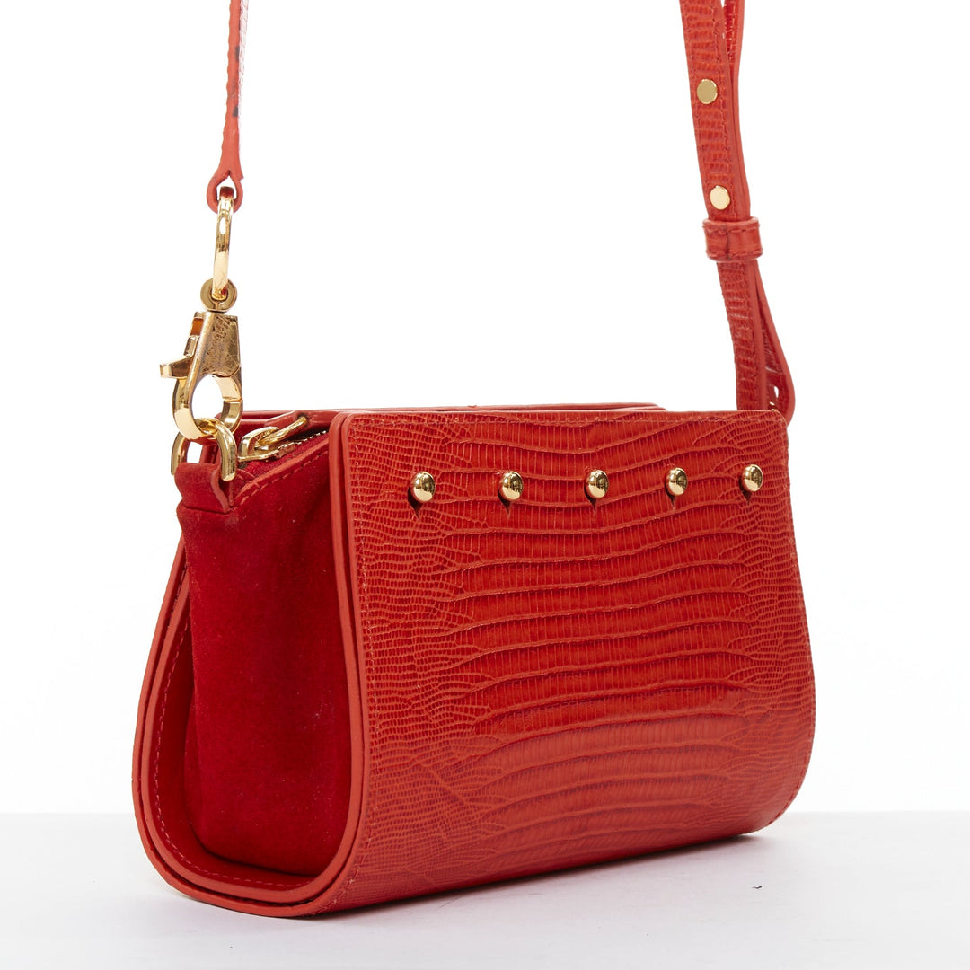 ALEXANDER WANG Pelican Sling red croc embossed leather studded crossbody bag
