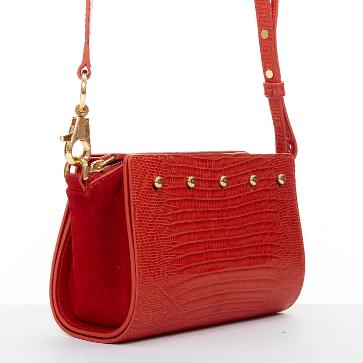 ALEXANDER WANG Pelican Sling red croc embossed leather studded crossbody bag