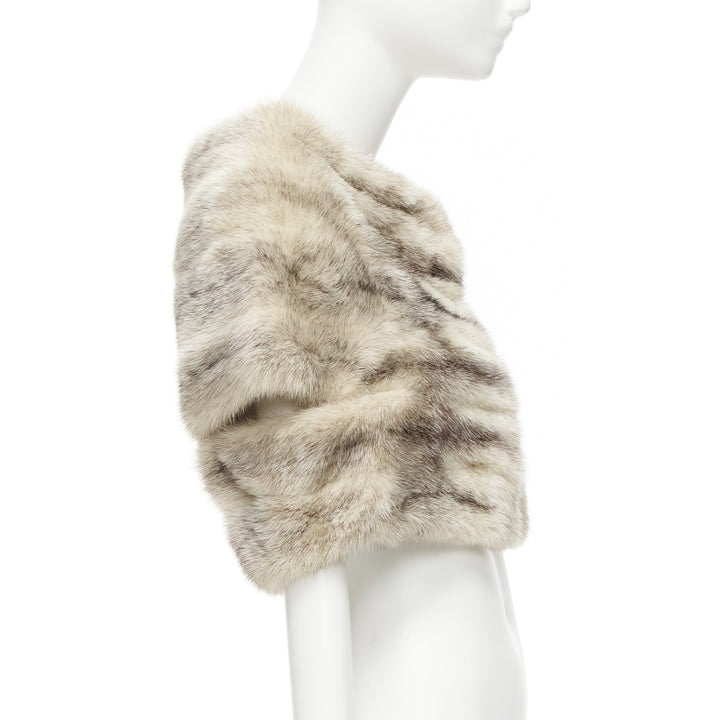 MARNI beige genuine fur striped colouring shawl bolero crop jacket IT40