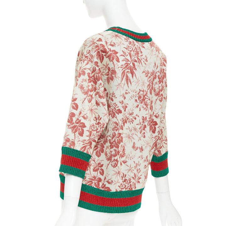 GUCCI 2016 Herbarium Floral grey pink bloom metallic web sweatshirt S
