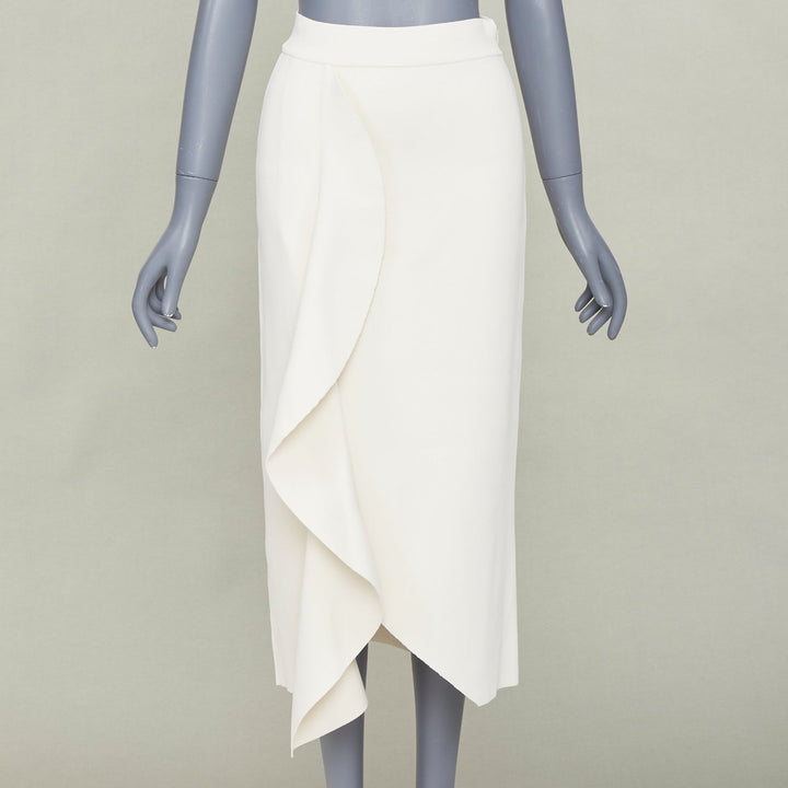 ALEXANDER MCQUEEN 2020 ivory viscose knit ruffle trim asymmetric midi skirt XS