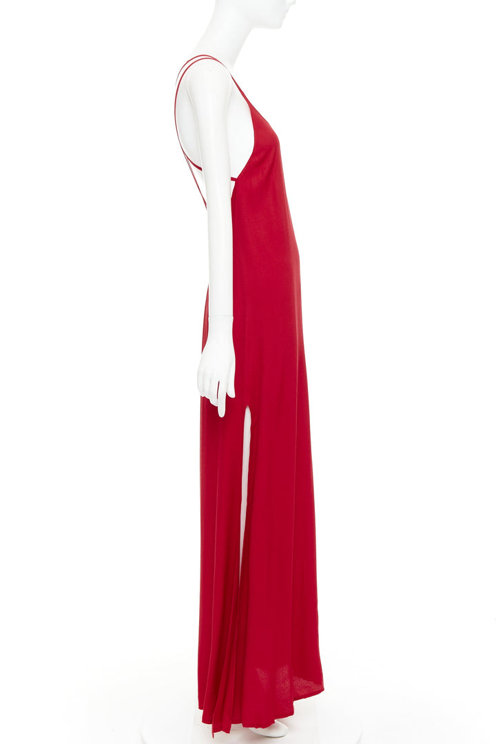 REFORMATION Miguel cherry red viscose blend criss cross open back gown XS