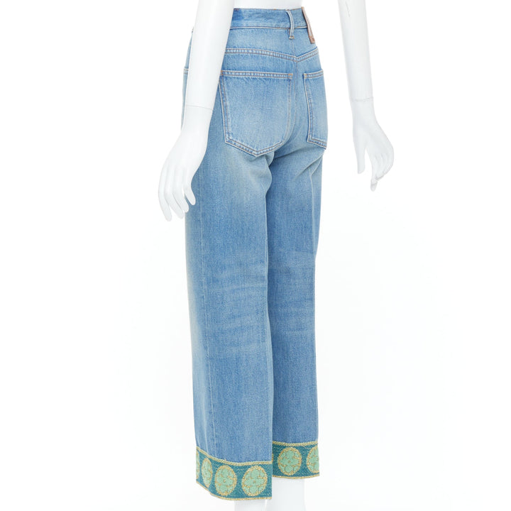 VALENTINO 2025 Runway blue washed green embroidered beaded hem denim jeans 25S