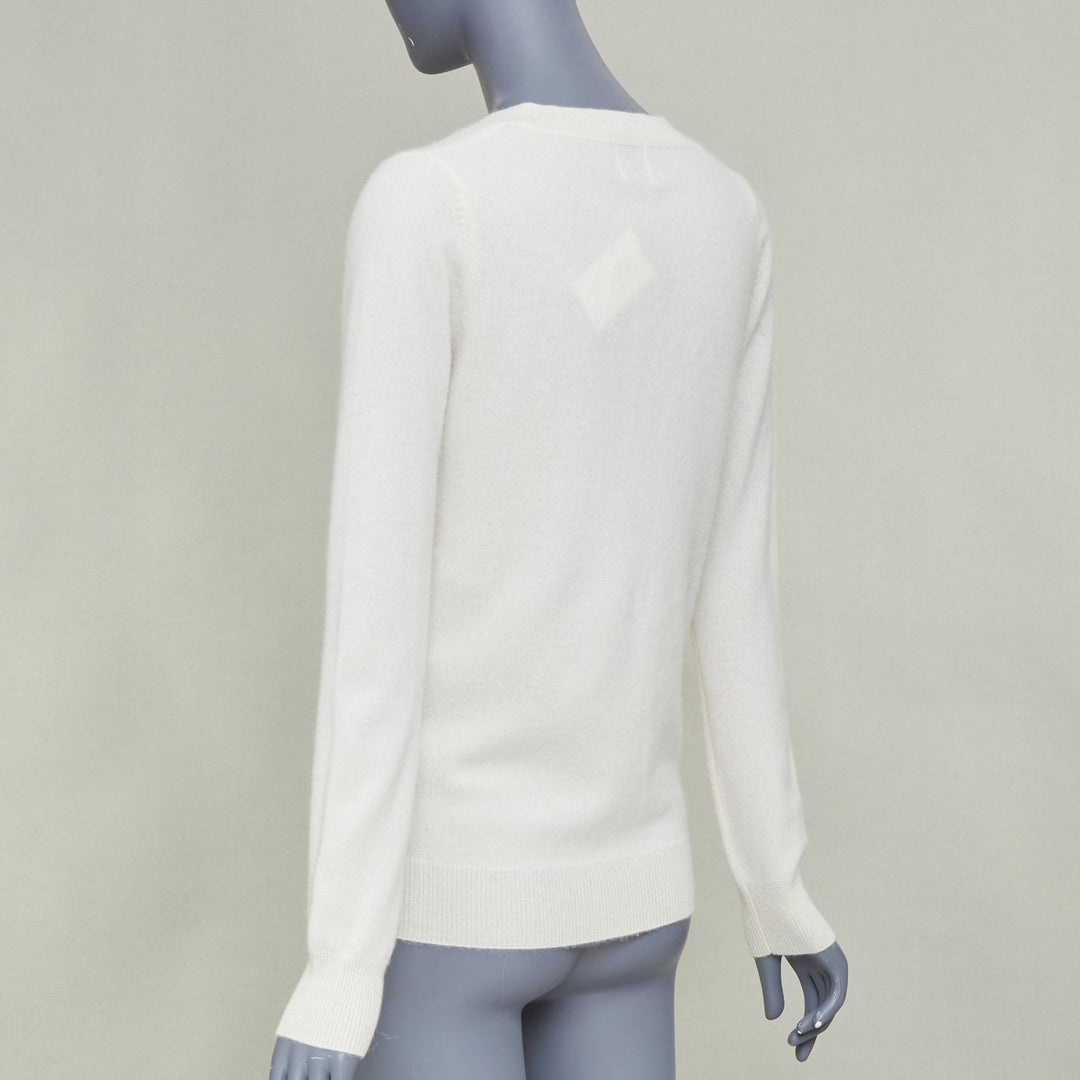 MADELEINE THOMPSON Nolte 100% cashmere cream V neck long sleeve sweater M