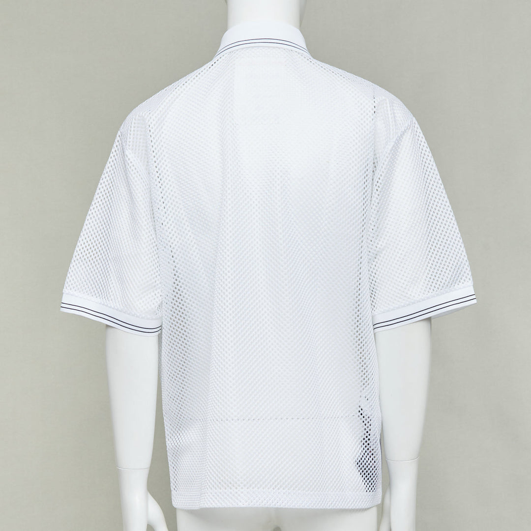 PRADA 2020 white sport mesh red logo half zip boxy polo shirt L