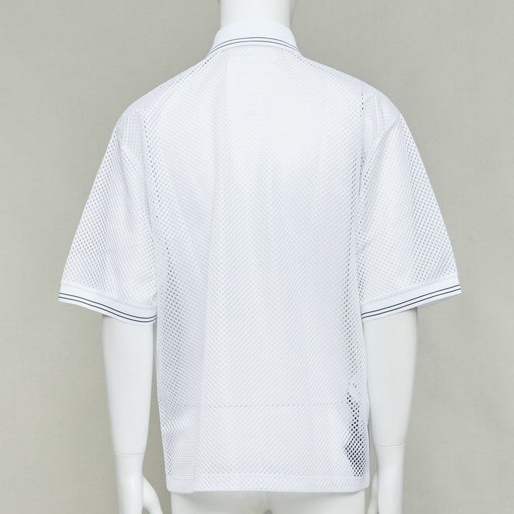 PRADA 2020 white sport mesh red logo half zip boxy polo shirt L