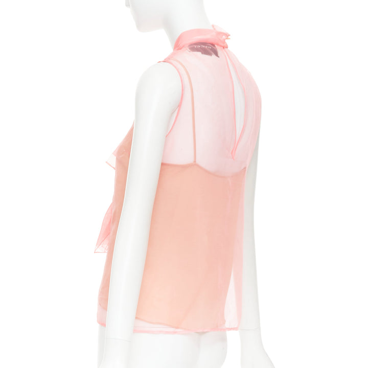GUCCI 2015 pink silk organza sheer pussybow sleeveless blouse IT38 XS
