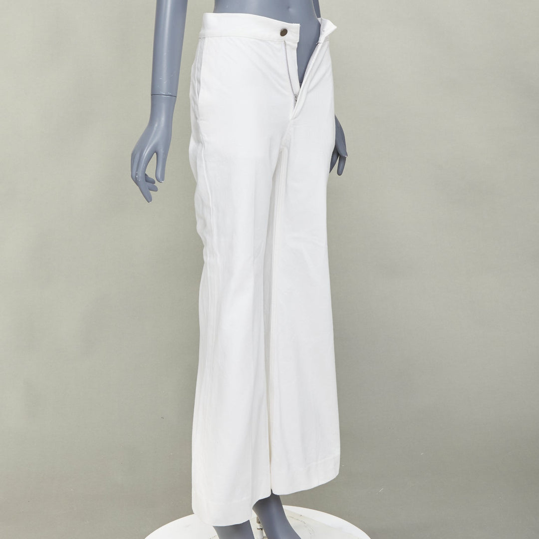 OLD CELINE Phoebe Philo off white cotton high waist flare leg crop jeans FR34 XS