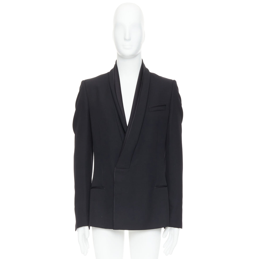 HAIDER ACKERMANN Runway black fleece wool cotton silk shawl blazer S