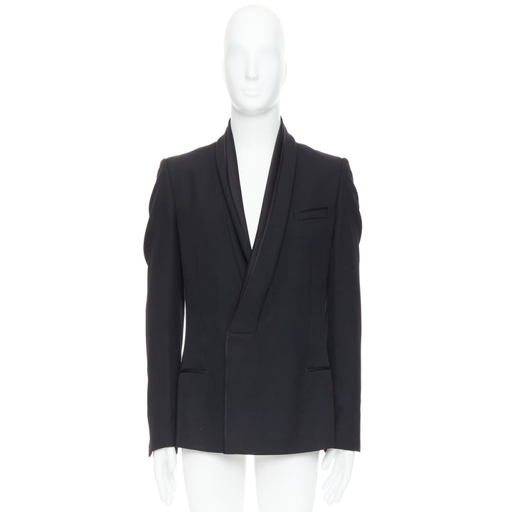 HAIDER ACKERMANN Runway black fleece wool cotton silk shawl blazer S