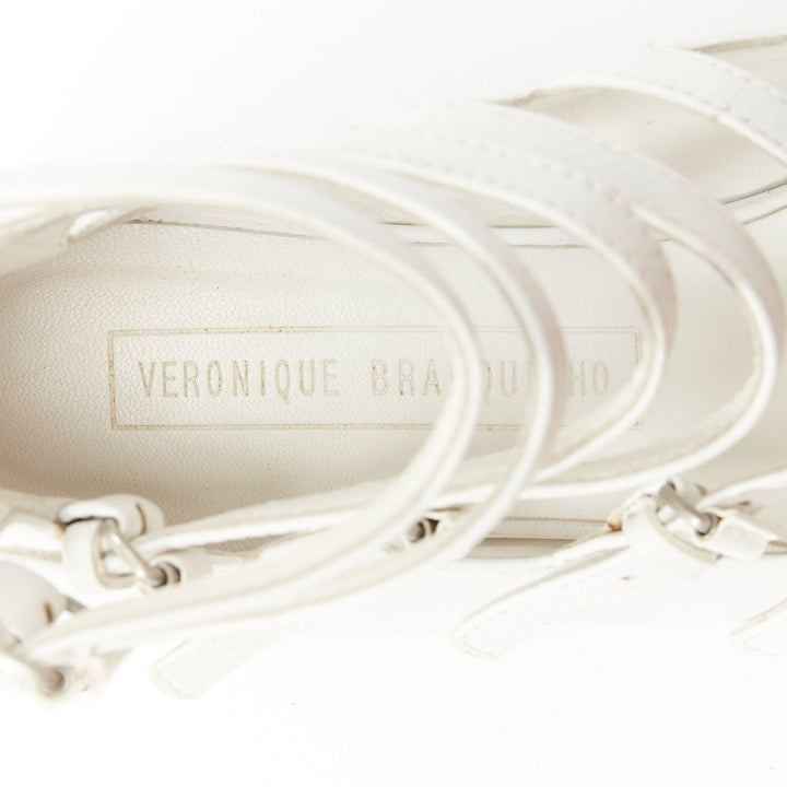 VERONIQUE BRANQUINHO white leather silver studded wingtip strappy flats EU37.5