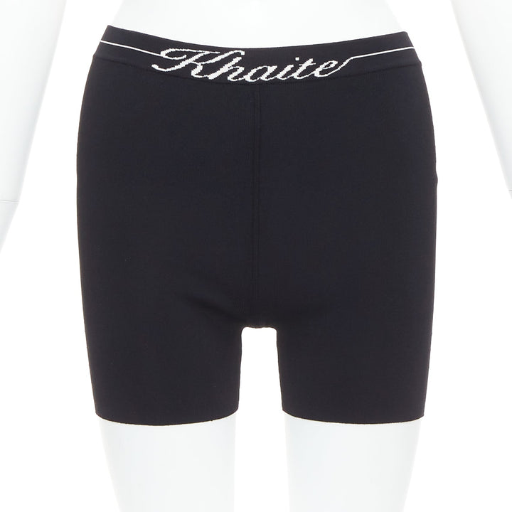 KHAITE Bryant black white italic logo viscose blend knitted cyclist shorts S