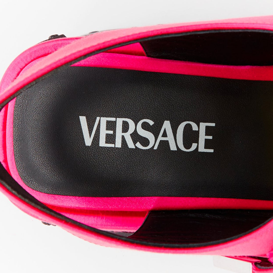 new VERSACE Anthem 120 Tropical Pink fuschia satin platform chunky sandals EU38