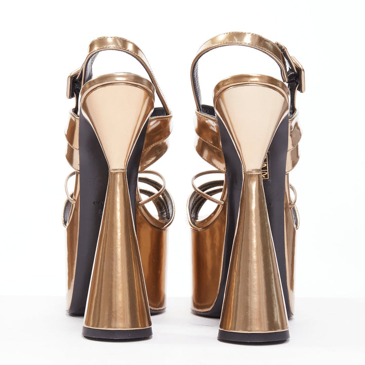 D'ACCORI Belle 150 metallic gold spool heeled strappy platform shoes EU37.5