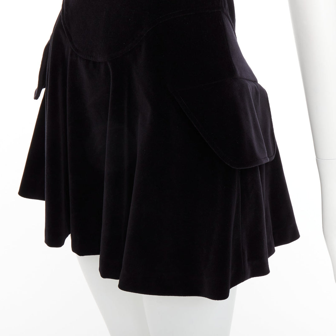 ALEXANDER WANG black cotton velvet corseted fit flared party dress US0 XS