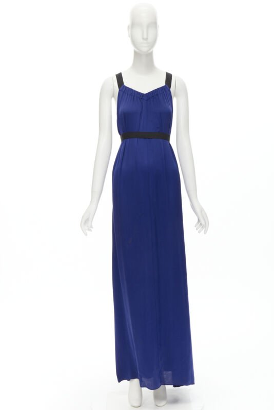 Female mannequin wearing Theory Blue Silk Women Maxi Dress in Size  XS | Available at JHROP