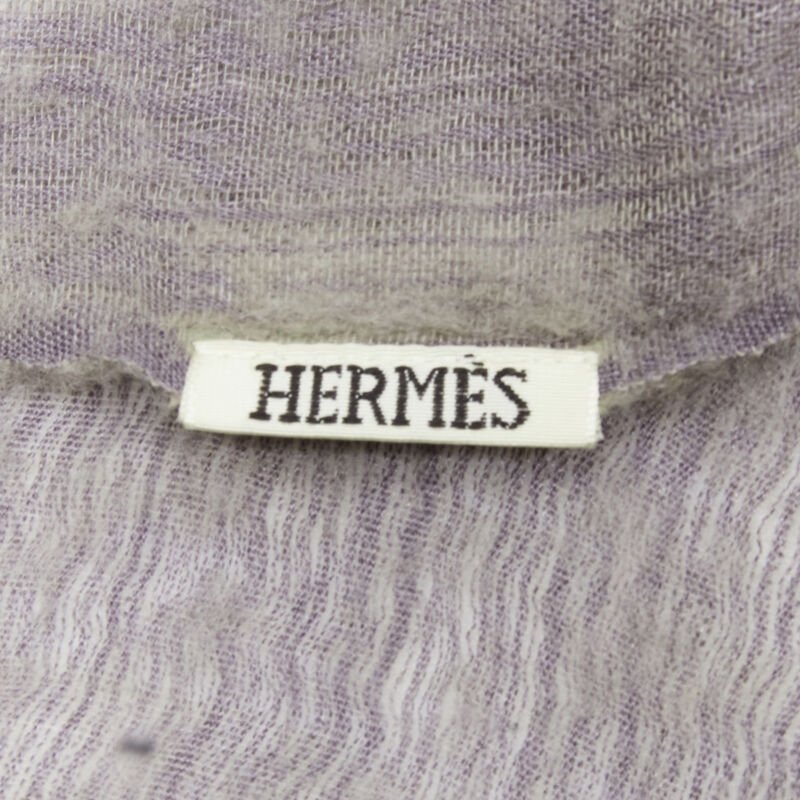 HERMES cashmere silk blend grey beige 4-tone colorblock frayed oversized scarf