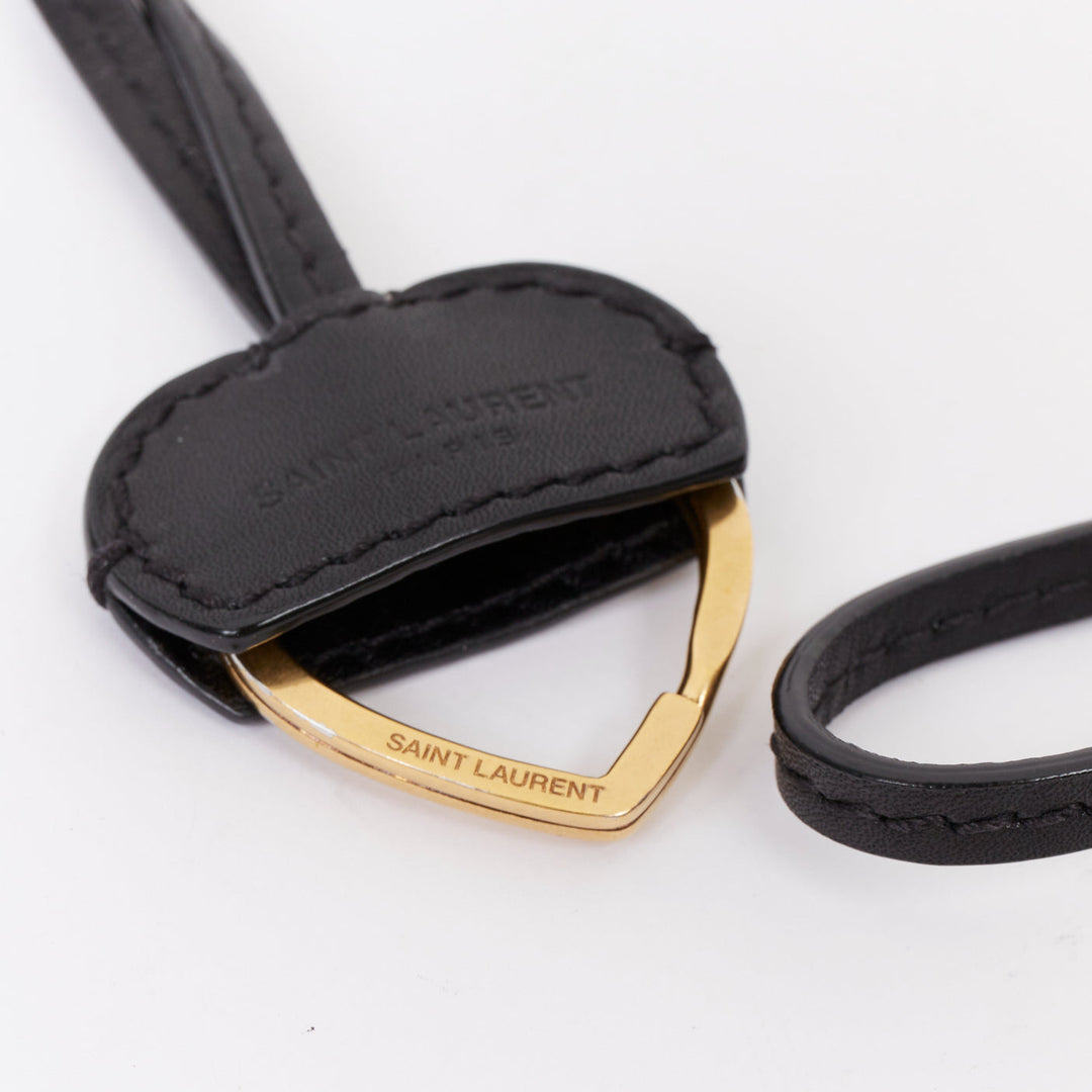 SAINT LAURENT hollow heart gold black leather lanyard pendant necklace bag charm