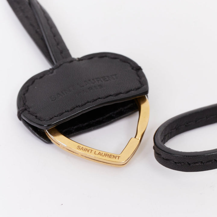 SAINT LAURENT hollow heart gold black leather lanyard pendant necklace bag charm