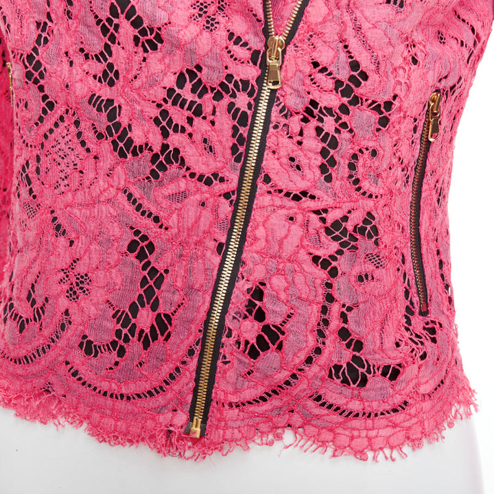 MSGM pink cotton blend lace side zip cropped biker jacket IT40 S