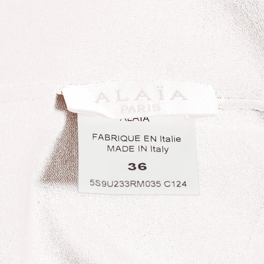 ALAIA white viscose blend cropped sleeved bateau neck sweater FR36 S