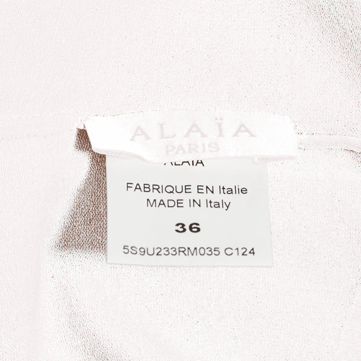 ALAIA white viscose blend cropped sleeved bateau neck sweater FR36 S