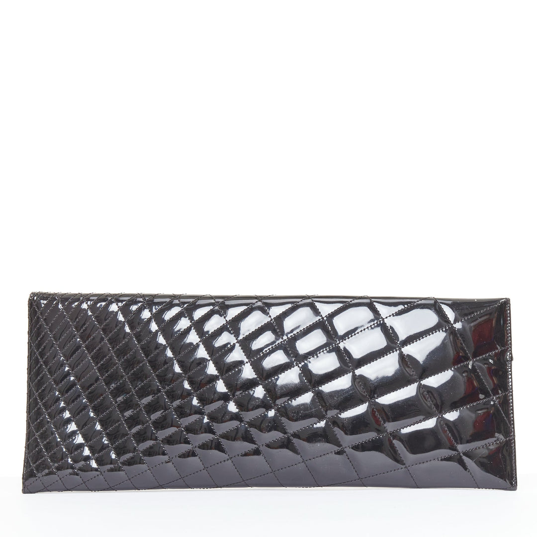 CHANEL 2008 Runway Kaleidoscope black patent geometric quilting asymmetric bag