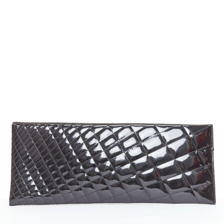 CHANEL 2008 Runway Kaleidoscope black patent geometric quilting asymmetric bag