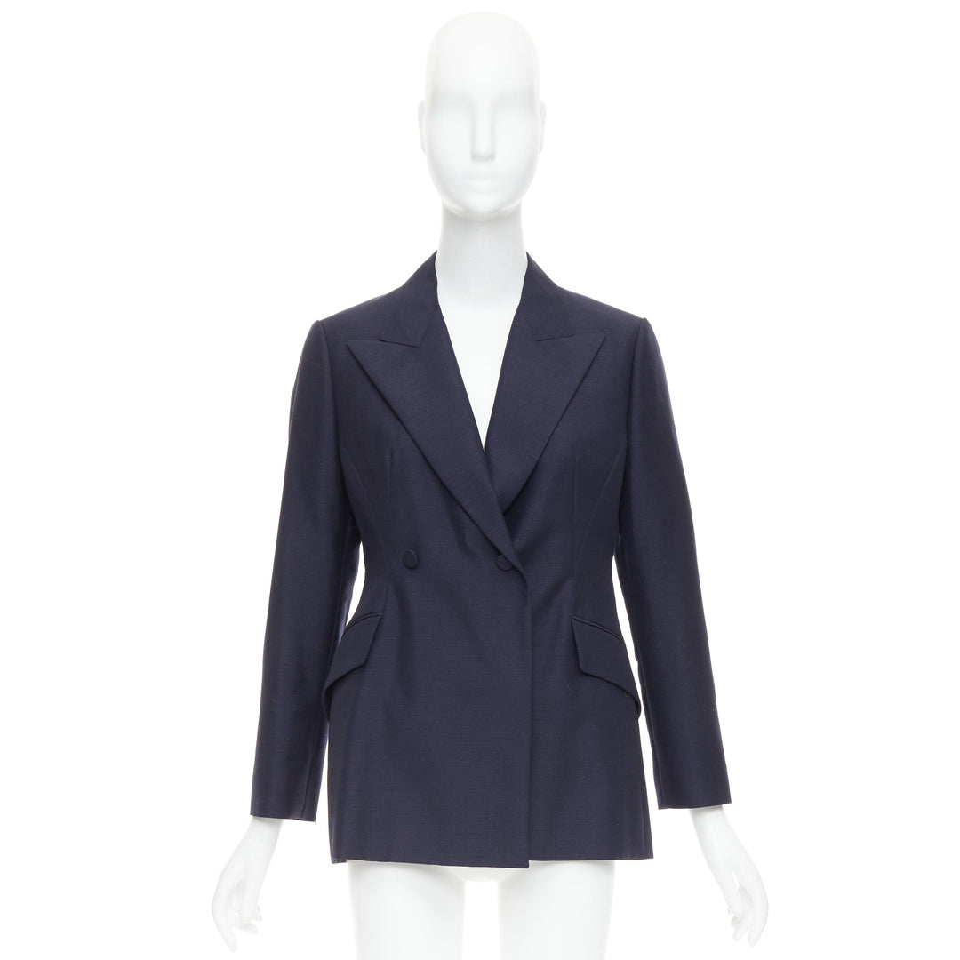 CHRISTIAN DIOR Bar navy mohair wool double breasted silk lined blazer FR42 XL
